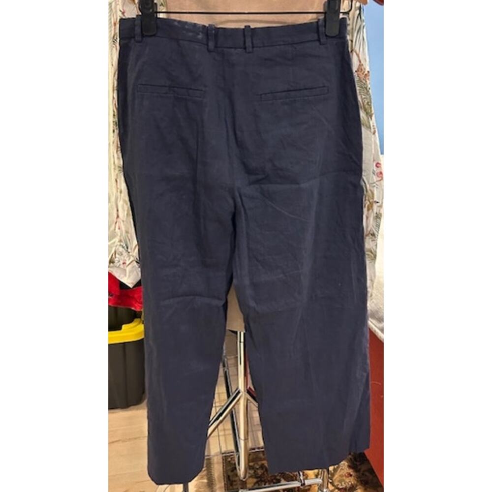 THEORY Navy Blue Wideleg Flare Linen Viscose Blend Cropped Pants Women's Size 6 - Picture 12 of 15